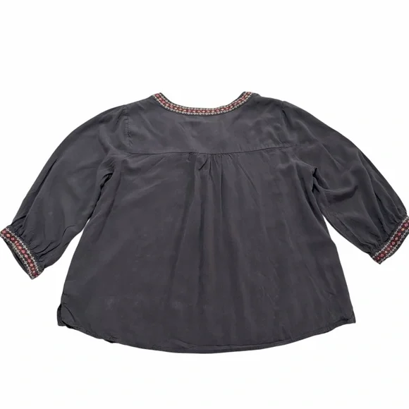 Savanna Jane Charcoal Gray Embroidered Tunic Top Size Large Boho Peasant Blouse - Picture 5 of 13